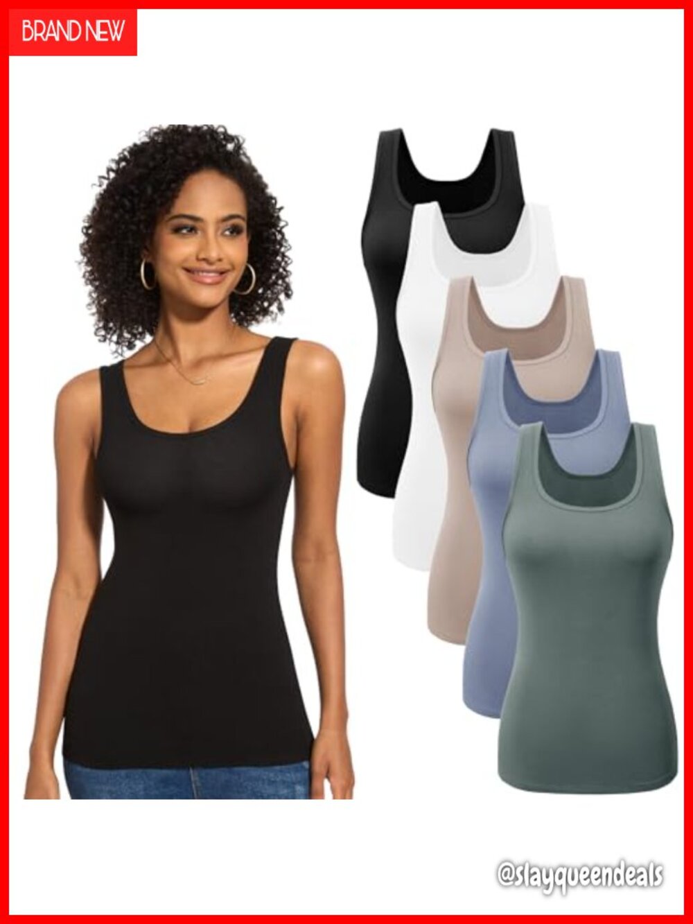 5 Pack Ribbed Tank Tops Women Scoop Neck Sleeveless Layering Slim Fit